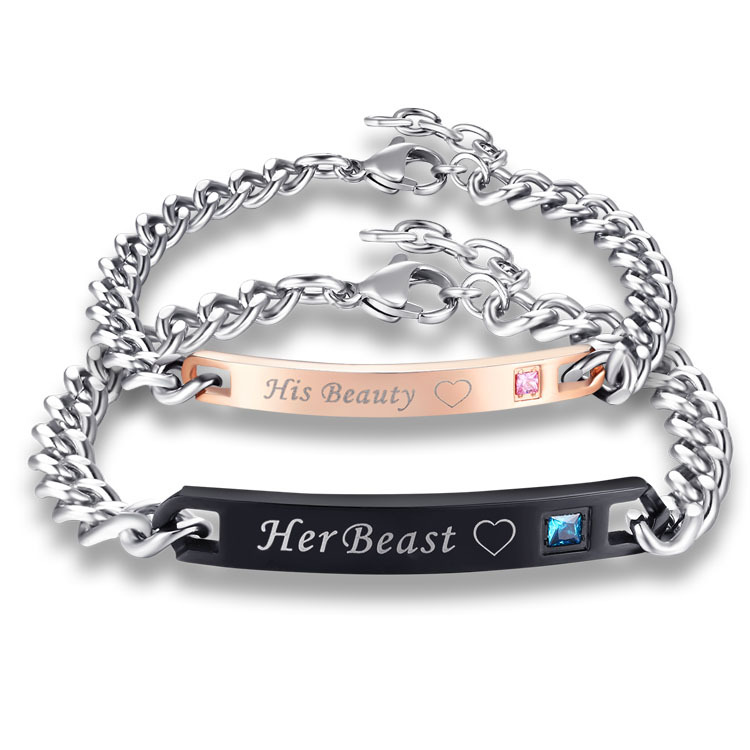 

Lovely Couple Bracelets Men&Women Romantic Crystal Heart Fashion Accessories Stainless Steel Jewelry