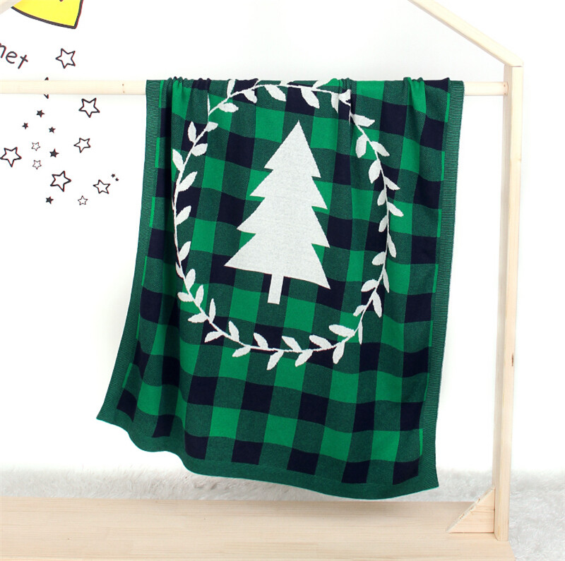 

Green Christmas tree plaids blanket soft breathable multifunctional children kids knitted air conditioning blanket throw wrap