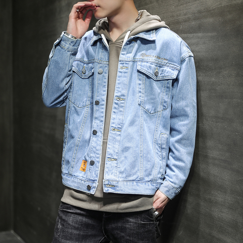 

denim Jacket men cotton clothes fashion casual jackets man outwear Spring turn-down collar demin coat, Black