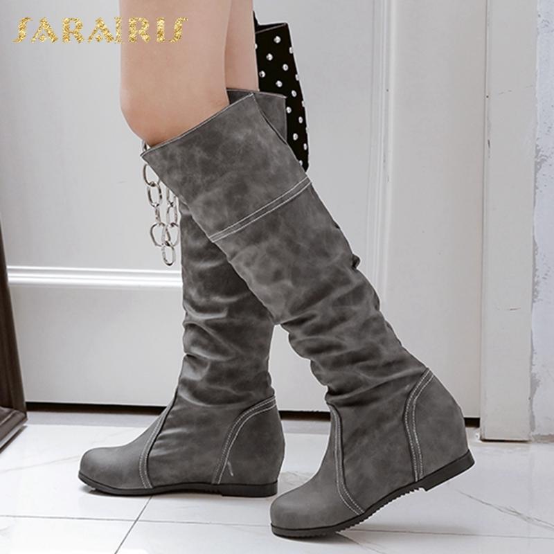 

Sarairis New Design 2020 Slip On Concise Knee High Boots Woman Shoes Comfy Height Increasing Spring Autumn Boots Female, Yellow