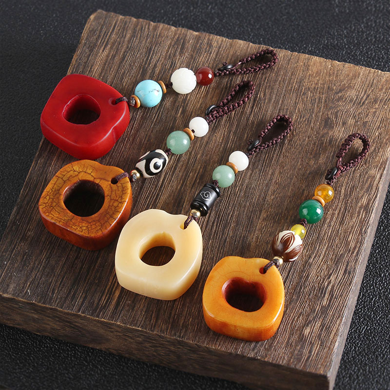 

Handmade Jewelry Bone Pendant Keychain Natural Stone Tibetan Dzi Eyes Beads Keychain Lotus Key Chain Holder Key Ring Gift