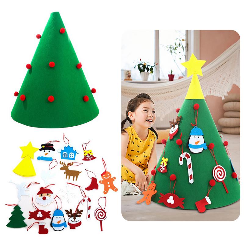 

3D Felt Christmas Tree Decor Creative DIY Xmas Tree With Xmas Decor Accessories Photography Props Party Supplies For Christmas