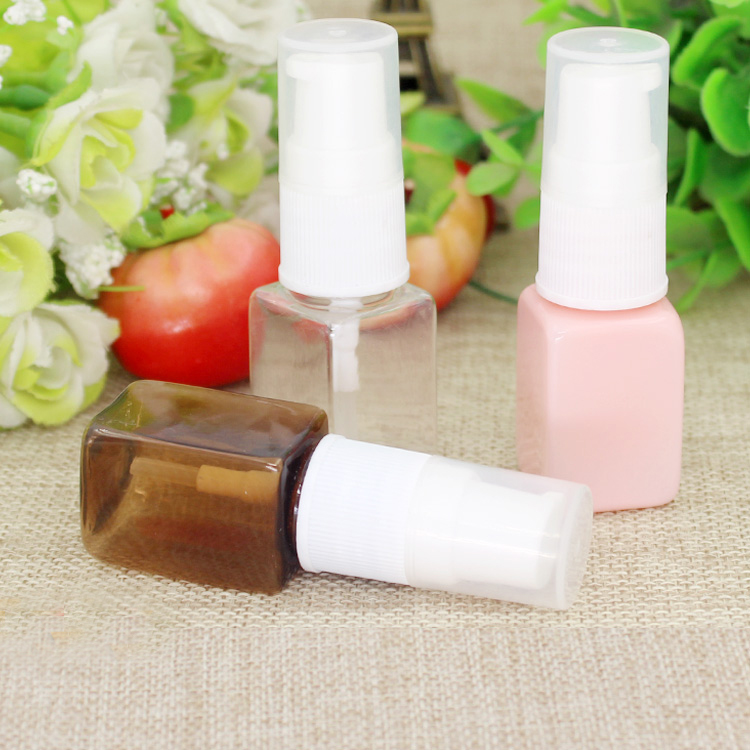 

10/50/100pcs 10ml Square Lotion Emulsion Press Pump Bottle with clear semi outer cover Empty cosmetic DIY mini package container