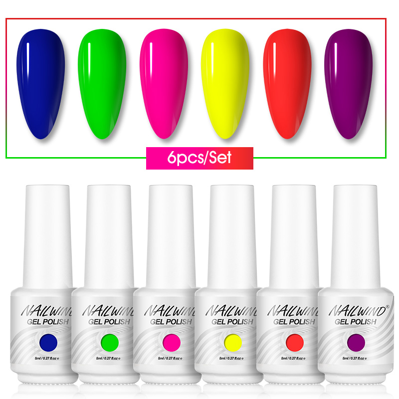 

NAILWIND Gel Nail Polish Set 6Pcs Soak Off UV Gel Varnishes Hybrydowe Nail Polish For Manicure Need Cured Base Top Coat Kit