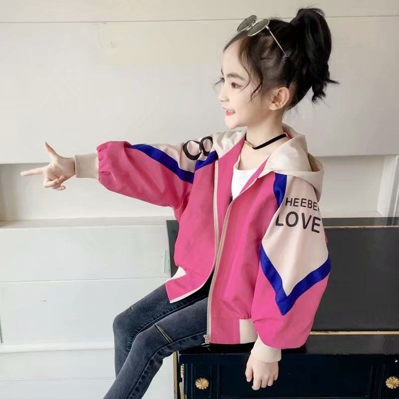 

2020 Spring Autumn Girls Windbreaker Coat Jackets Baby Kids letter Hooded Outwear For Baby Kids Coats Jacket Clothing, Green