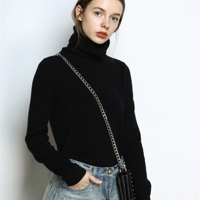 

Women's boutique, sweater, turtleneck sweater, solid color slim shirt, White