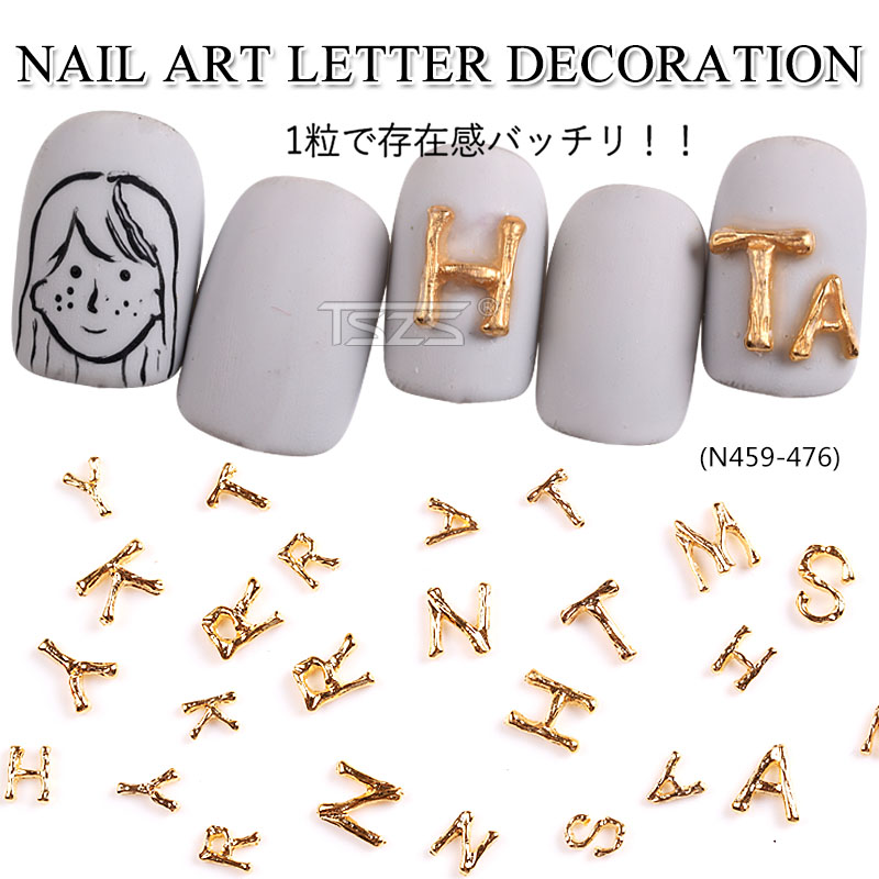 

TSZS Popular 10pcs/lot Simple Letter Shape Nail Art Decoration Gold Color Metal Alloy Nail Art Jewelry