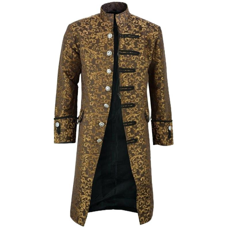

New Men' Vintage Tailcoat Jacket Gothic Steampunk Long Sleeve Jacket Victorian Dress Halloween Casual Button Clothing, Blue