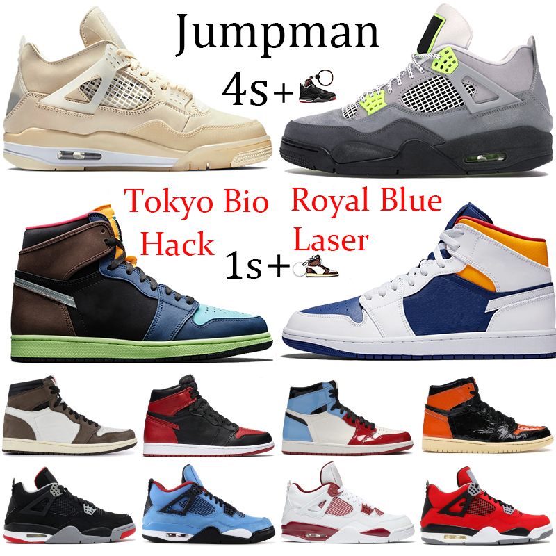 

New 4s Sail Jumpman 1s 1 Tokyo Bio Hack basketball shoes 4 metallic purple green black cat Chicago royal Toe sport running sneakers N, 4s-mushroom