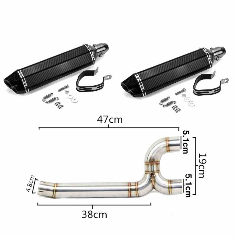 

51mm Motorcycle Carbon Fiber Exhaust Muffler Connecter Middle Pipe Full System Slip On For FZ-6N FZ-6S FZ6