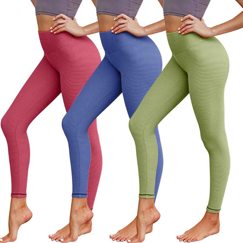 

Women Elastic Full Length Push Up Workout Gym Running Exercise Quick Dry Fitness Sports Yoga Pants Daily Striped Printing Nylon, Blue