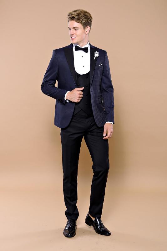 

Navy blue Jacket Black Groom Wear Men Suit Wessi