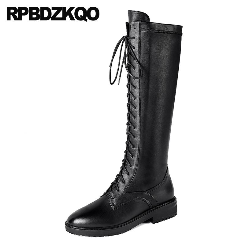 

block long 10 high quality tall knee chunky shoes big size winter fall side zip boots plus genuine leather chinese black women