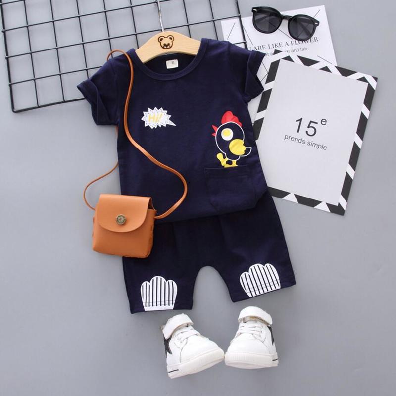 

Summer New Baby Suit Kids Baby Clothing Set for Boys Casual Clothes Set printing Cute Chicks T-shirt + Shorts 2PCS infant Suits, Navy blue