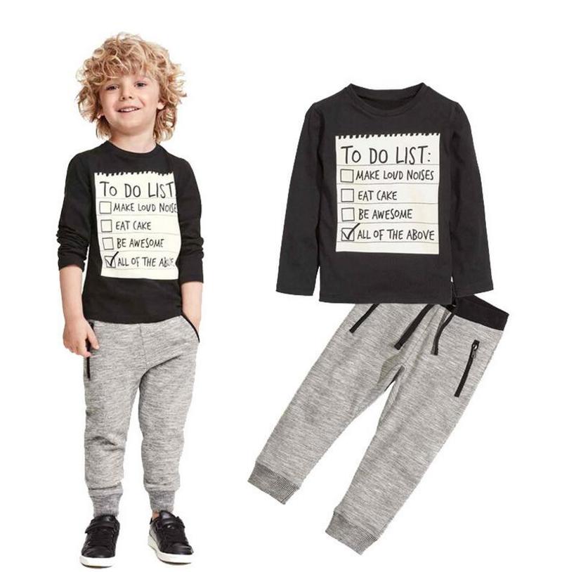 

Spring Casual Baby Boys clothes Suit Long Sleeve letter print Tops Shirt + Pants 2Pcs sport Cotton Outfits kids tracksuit, Black