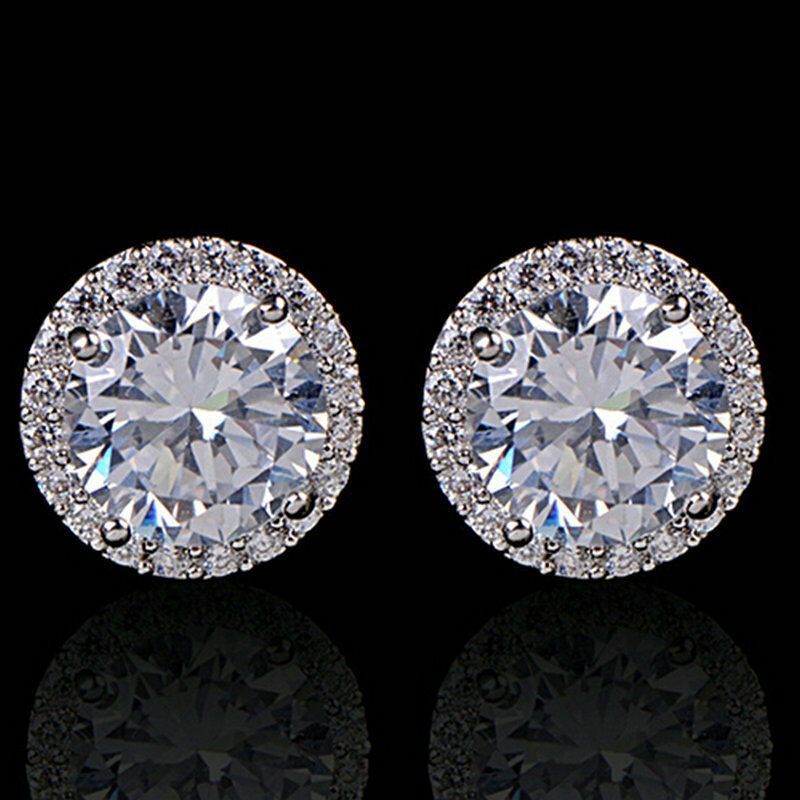 

Fashion Best Friends 18K White Gold Plated Earings Big Diamond Earrings for Women White Zircon Stud Earrings for Woman, Golden;silver