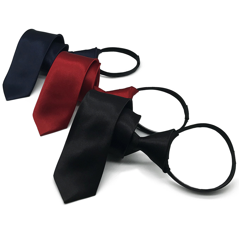 

Solid Color Tie Easy to Pull Men 's And Women 's Dress Hong Hei Lan Tie Free Hand Knotted Zip Lazy 5 Cm Narrow Version Gift
