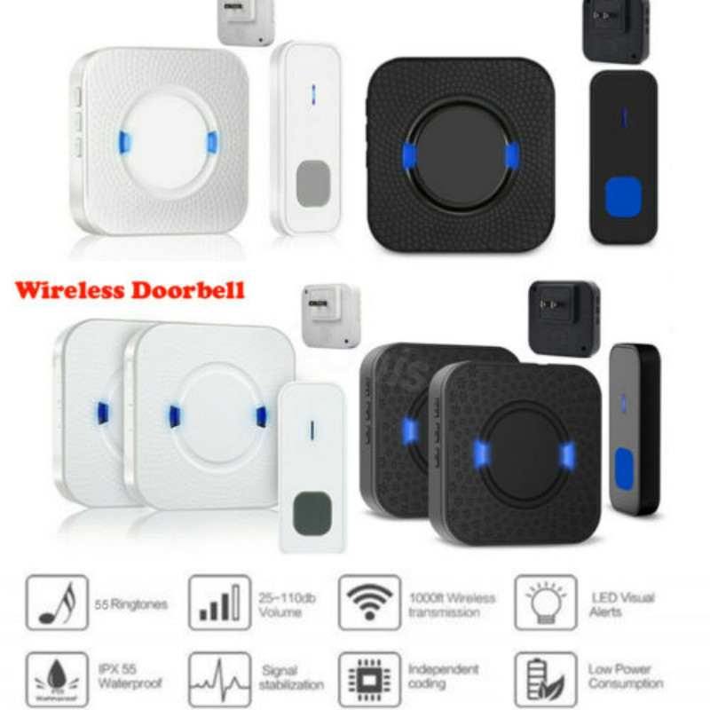

300M Remote Waterproof LED Wireless Doorbell 55 Songs Chime Door Bell EU/US/UK Plug