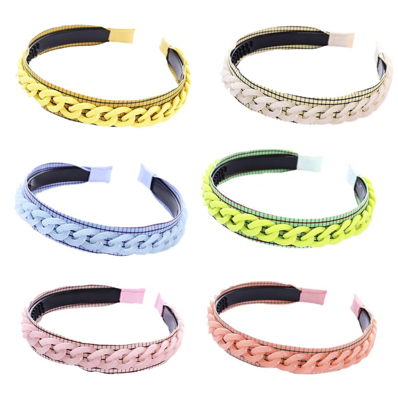 

Candy Color Plaid Headband Women Acrylic Braided Chain Non-Slip Wide Hair Hoop