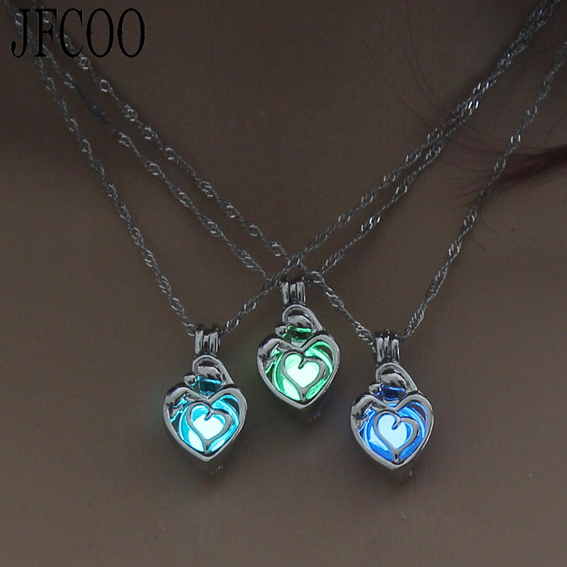 

Chokers 2021 In The Dark Glowing Pendant Hollow Heart Necklace Silver Plated Chain Necklaces Jewelry Gift Drop