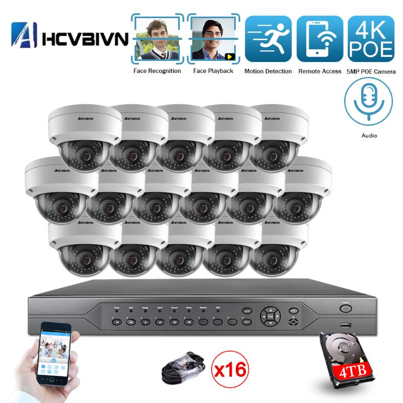 

AHCVBIVN H.265+ 16CH 4K 5MP POE Kit CCTV Camera System Outdoor WaterProof Security POE IP Camera Video Surveillance Set 4TB HDD