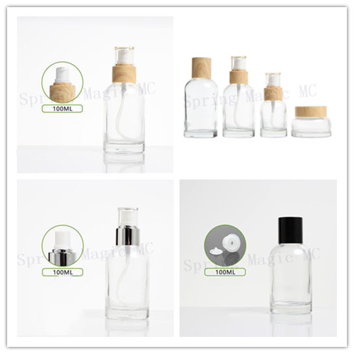 

New 100ml Clear glass lotion pump/sprayer bottles with stopper Pure Dew Bottle Essence liquid Skin Care Empty cosmetic container