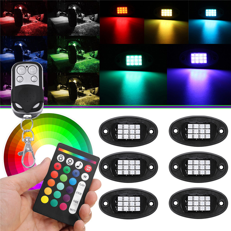 

6pcs/Set LED Rock Light Under Body Light 18W RGB Colorful Car Atmosphere Lamp bluetooth Offroad Pickup SUV ATV Truck Rock Lamp
