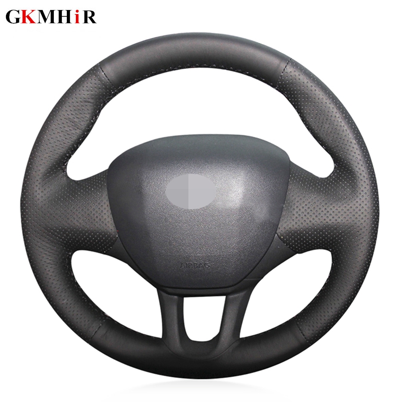 

Black Artificial Leather Hand-stitched Car Steering Wheel Cover for 208 2011-2020 2008 2013-2020
