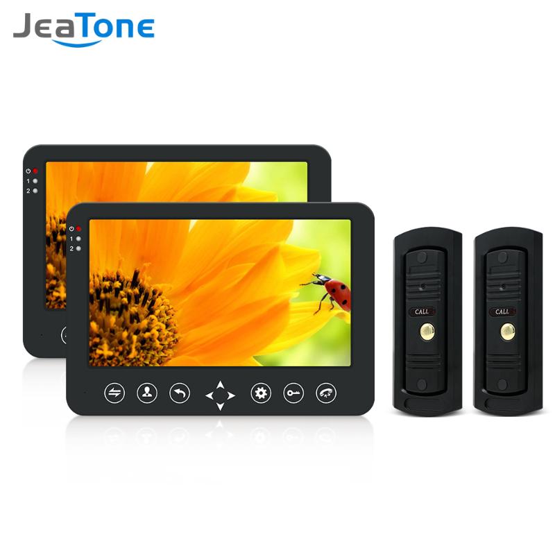 

Jeatone 10 Inch Smart Video Door Phone Intercom System with 2 Night Vision Monitor + 2x 960P Rainproof Doorbell Camera for Home