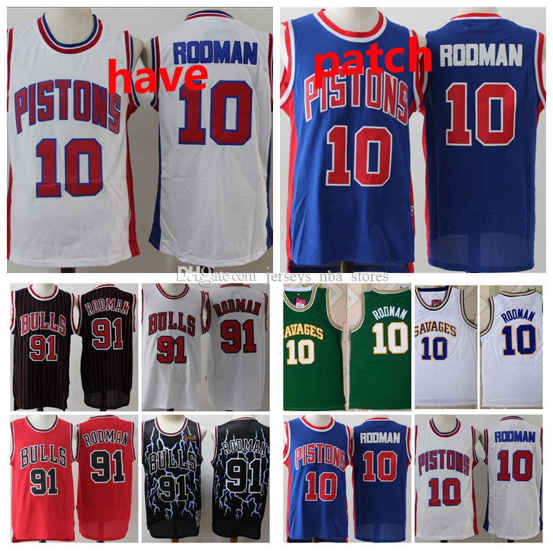 

Men Youth Detroit Pistons 10 Rodman Chicago Bulls 91 Rodman 73 Rodman Vintage Embroidered Jersey 01, Black;red