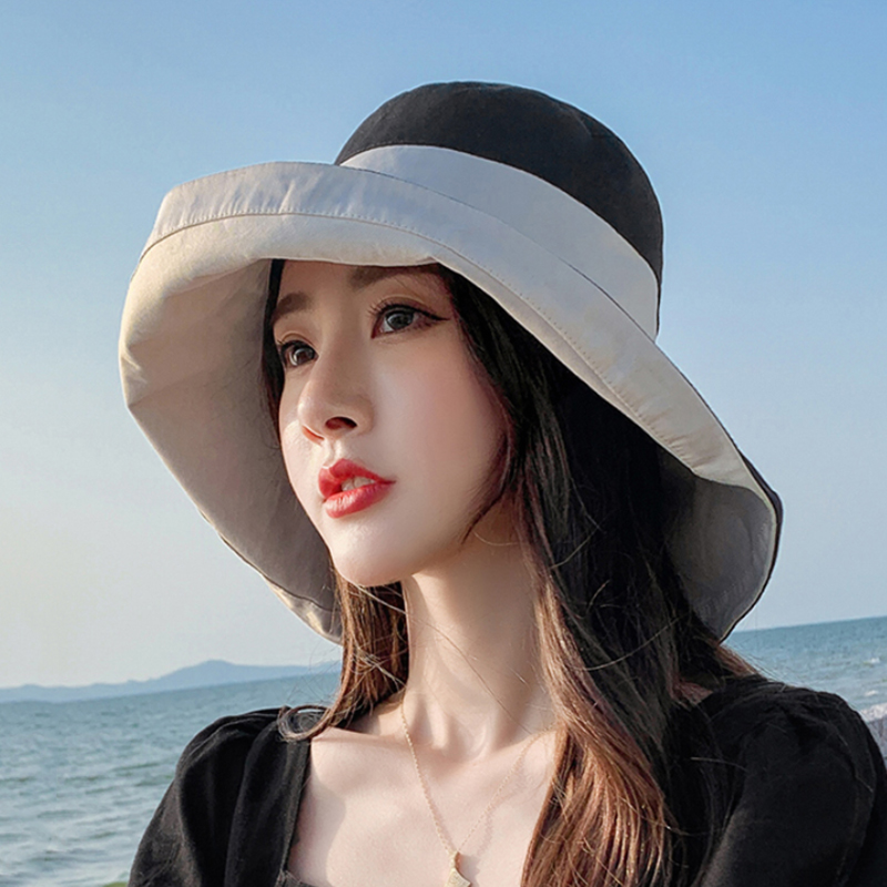 

Double sided Solid Bucket Hat Women Summer Cotton Breathable Leisure Bob Caps Outdoor Sports Casual Dome Panama Cap, Black