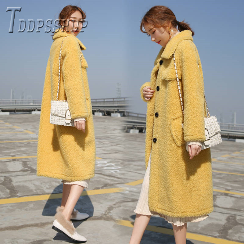 

Loose Lamb Faux Fur Coats Single Breasted Thicken Warm Fashion Female Overcoat