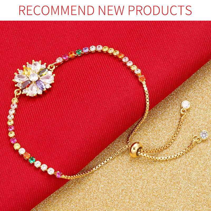 

ZHUKOU 2.5x271mm high quality brass crystal colorful flower handmade DIY bracelet for women girls festival gift model: VL37
