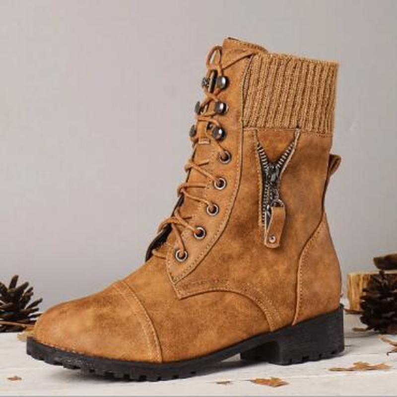 

women mid-calf boots chaussure booties low heels PU leather autumn galdiator matin lace up shoes woman zapatos mujer sapatoD1676, Yellow