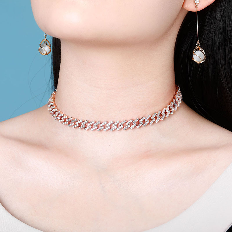 

14/15inch Rhombus Cuba Chain Collarbone Necklace Full iced out Zirconial Hip hop body Jewelry Fashion Gift for Women Men