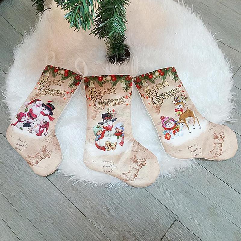 

Xmas Stock Cloth Fireplace Large Delicate Market Candy Bag Christmas Stocking Ornaments Shop Home Decor New Year
