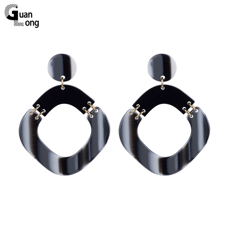 

GuanLong Classic Dangle Fashion Acrylic Earrings for Women Statement Big Long Geometric Colorful Resin Drop Earing Metal Jewelry