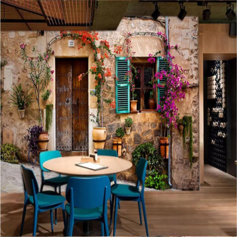 

Charming Mediterranean Street View 3D Photo Wallpapers Cafe Restaurant Snack Bar Background Mural 3D Wall Papers Home Decor, As pic