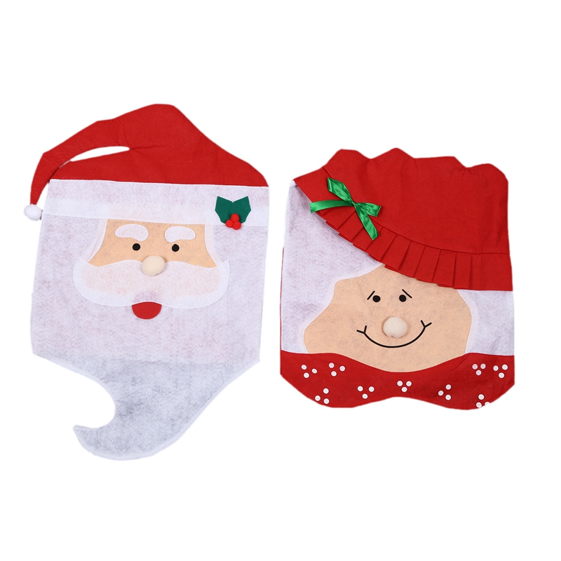 

2Pcs/Set Xmas Mr and Mrs Santa Claus Kitchen Dining Dinner Table Chair Back Cover Christmas Decorations for Home