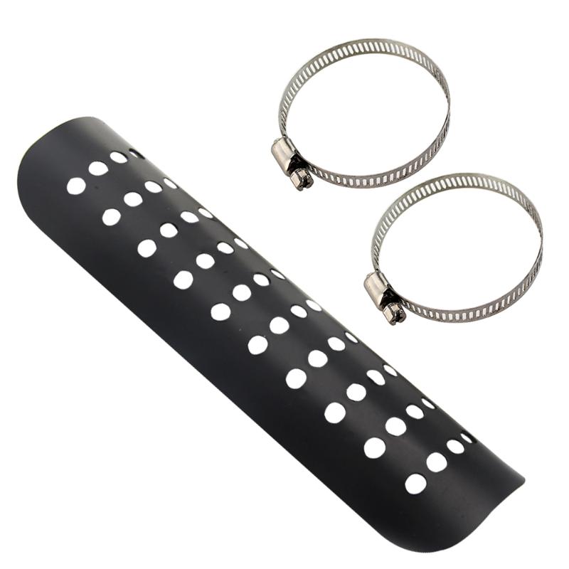 

Black Motorcycle Heat Shield Plate Universal Motorbike Exhaust Pipe Cover Guard Motor Decorative Round Hole