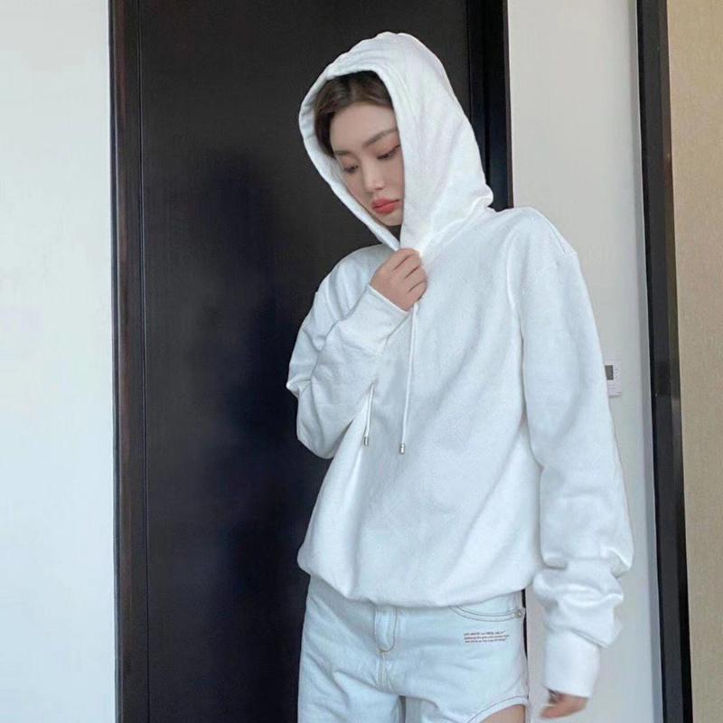 

Autumn fashion women's clothing classic autumn and winter basic round neck cotton hooded loose fit, White