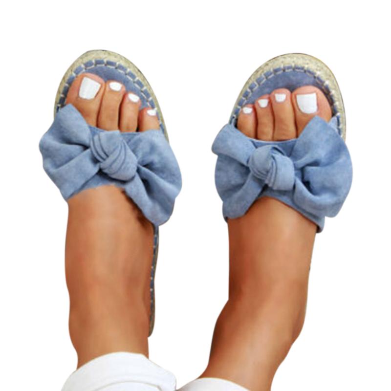 

Non Slip Ladies Women Slippers Open Toe Indoor Outdoor Summer Beach Bow Knot Artificial Suede Shoes Flat Heel Soft Cute Travel, Red