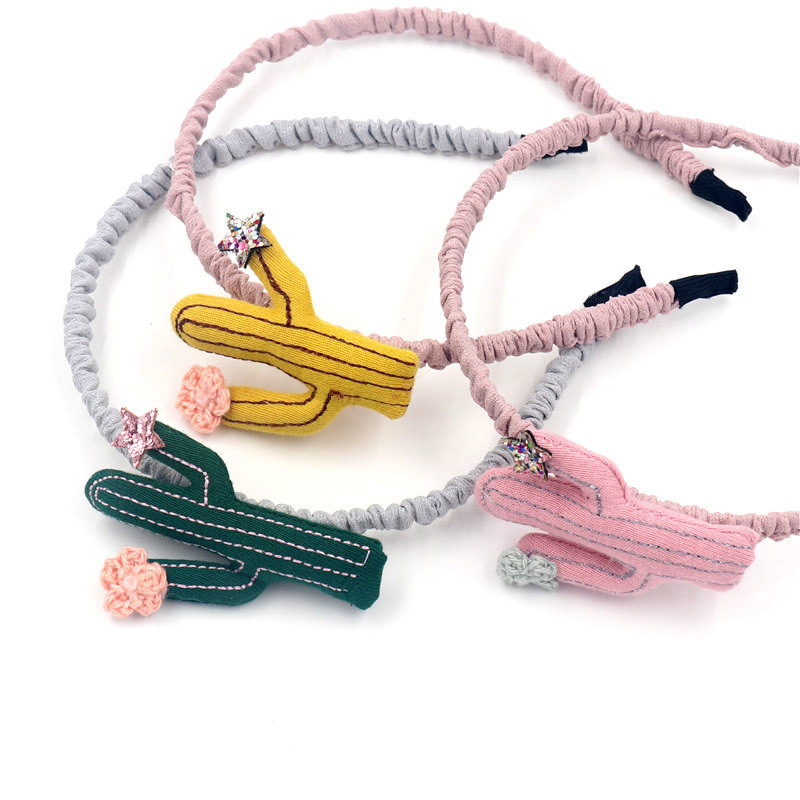 

12pcs Fashion Cute Floral Cactus Hair Sticks Glitter Star Cartoon Plant Hairbands Princess Headwear Girls Hair Accessories, Green