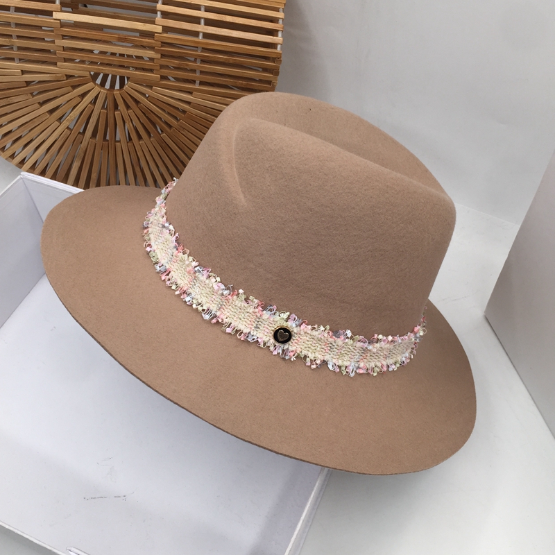 

Panama female joker wool wool felt hat elegant aristocratic homburg contracted retro jazz cap Europe and the United Fedoras, Khaki