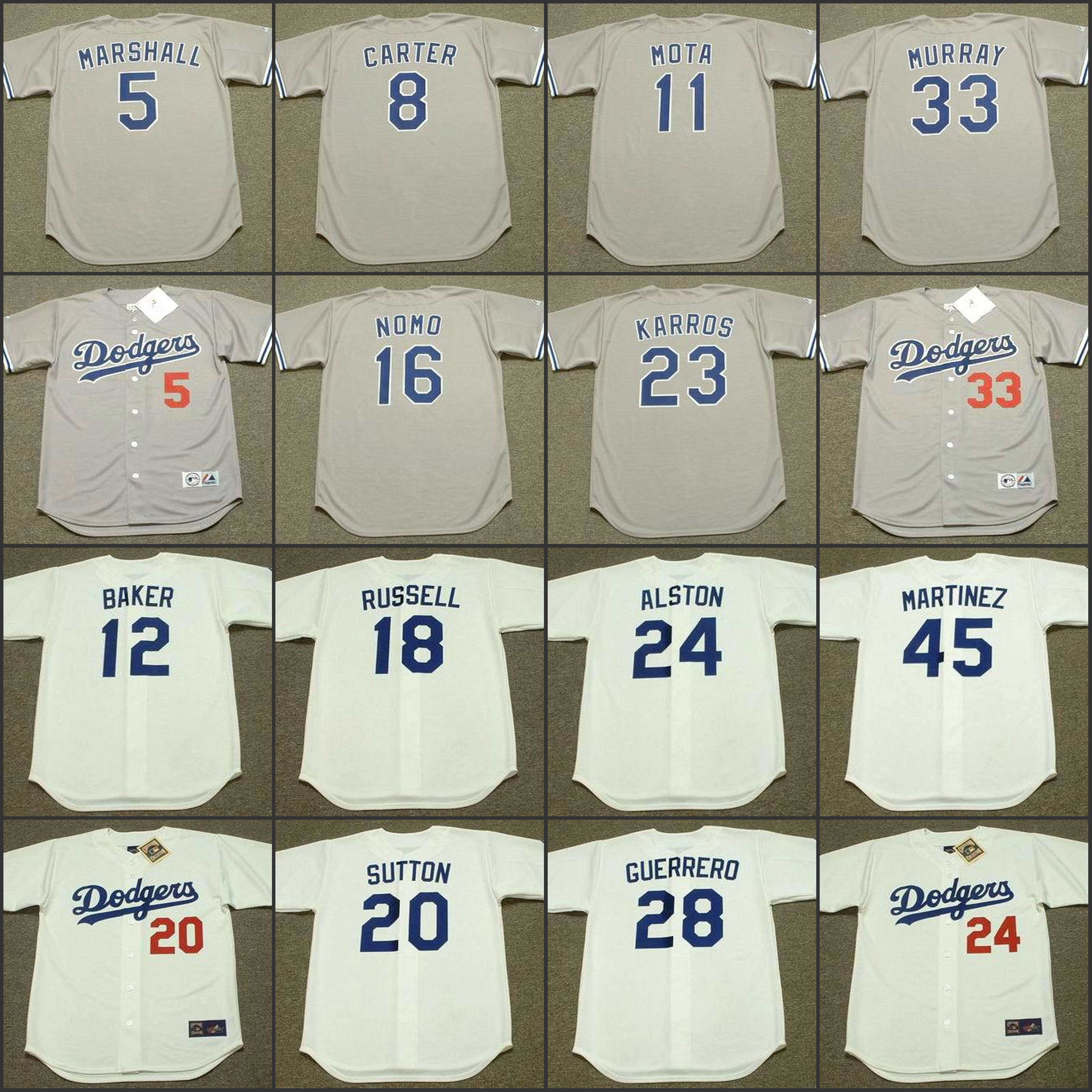 

8 GARY CARTER 11 MANNY MOTA 16 HIDEO NOMO 23 ERIC KARROS 33 EDDIE MURRAY Baseball Jersey, Black