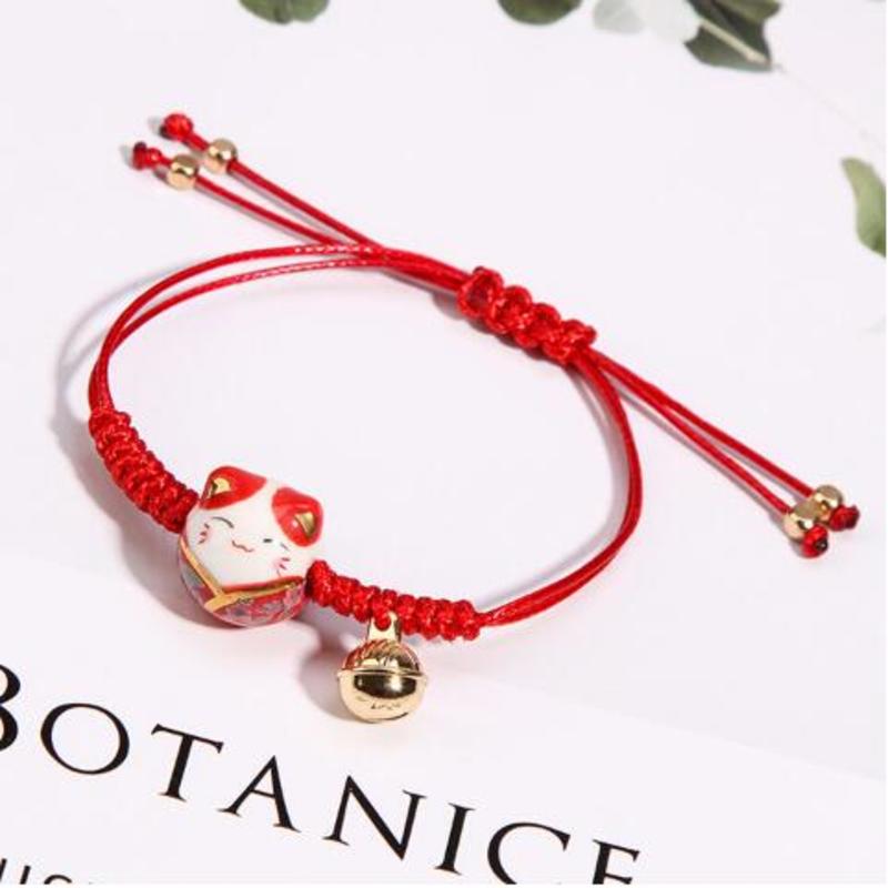 

Ceramic Lucky Cat Bell Bracelet Female Student Hand-woven Lucky Cat Bell Bangle Bracelet Rope Bangle For Women Girl Gift Jewelry