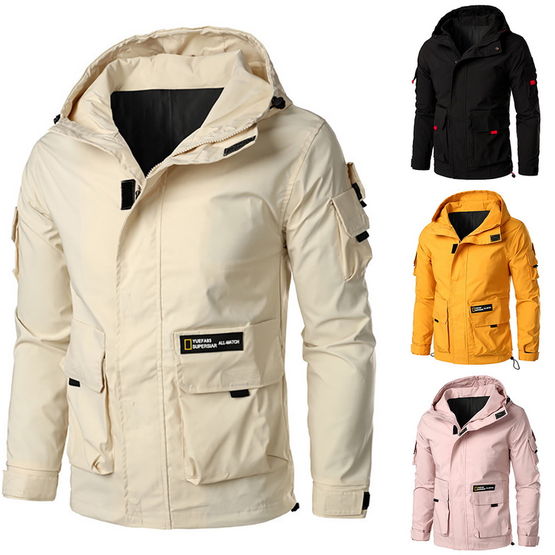 

Men's Solid Color Jacket Long Sleeve Top Fashion Zipper Hoodies Large Size Men's Loose Coat with Pocket, Yellow