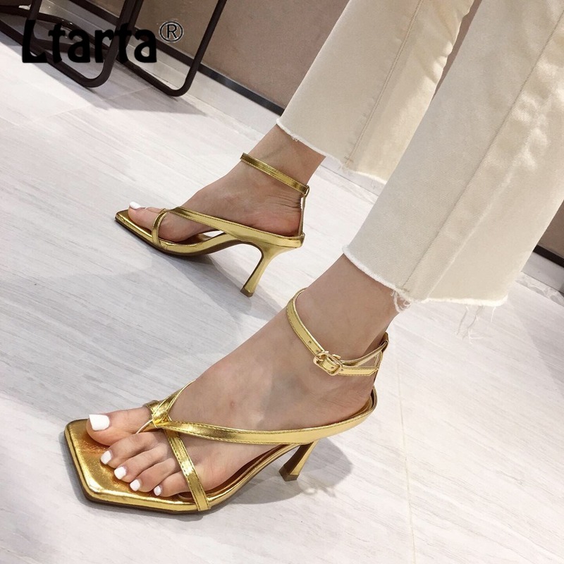 

LTARTA Women's Sandals For Women And Ladies 35 41 Large Size Thin Heeled Cool Hollow High Heels Sandals -9090-5, White