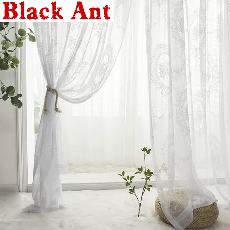 

White Lace Jacquard Voile Curtains for Bedroom Sheer Window Treatment Living Room Kitchen Korean Geometric Tulle Panel M190#4, White tulle