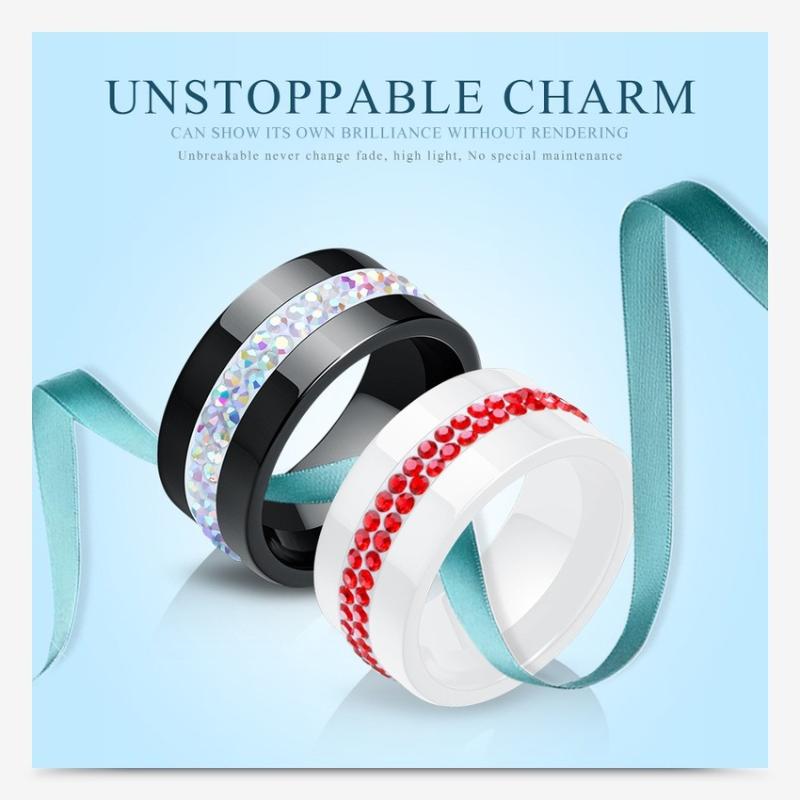 

Euro-American New Fashion 10mm Wide Creativity Jewelry Personality Crystal Simple Black White Ceramic Ring